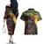 Papua New Guinea and Australia Together Couples Matching Off The Shoulder Long Sleeve Dress and Hawaiian Shirt Bird of Paradise and Kangaroo Melanesian Aboriginal Motifs - Polynesian Pride