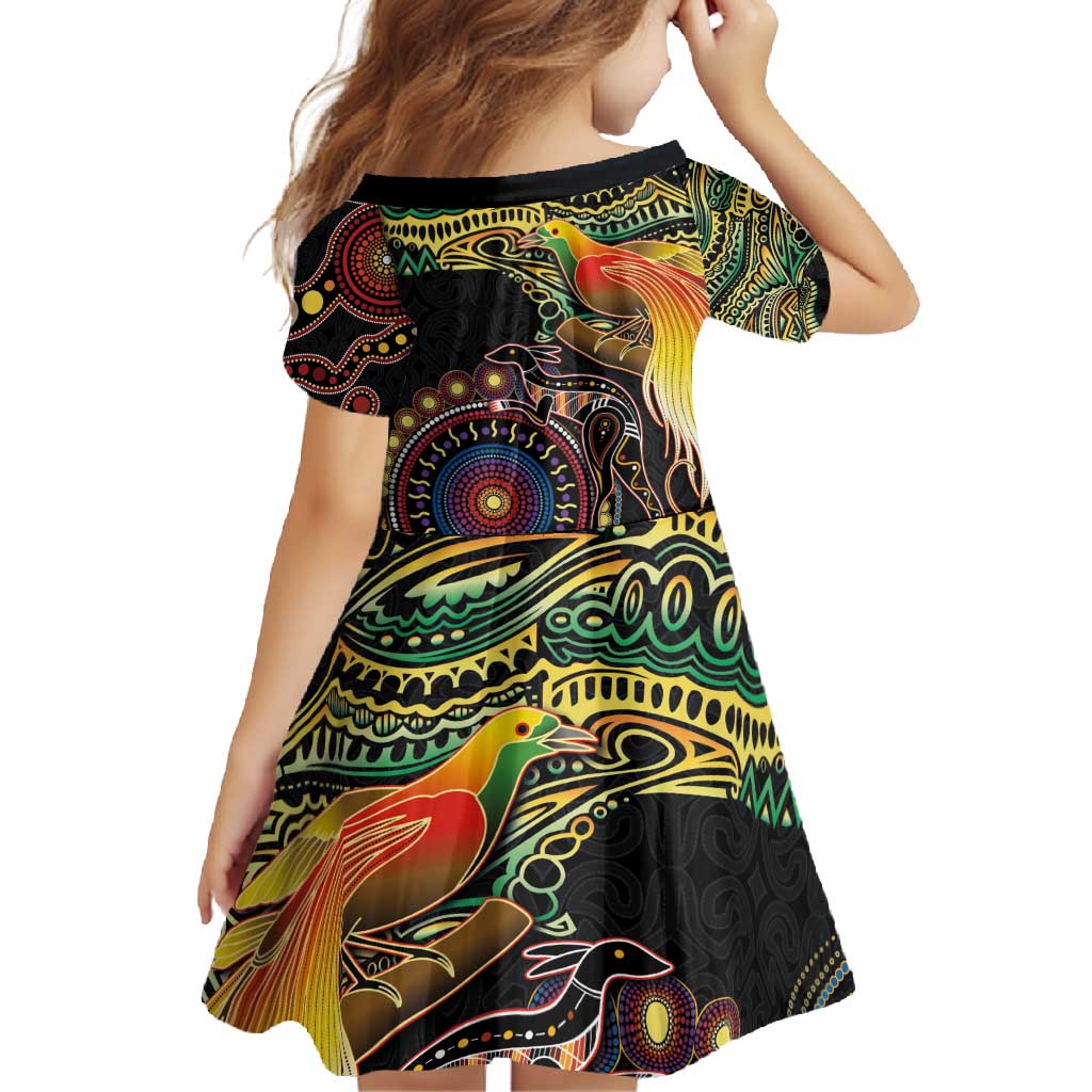 Papua New Guinea and Australia Together Family Matching Off Shoulder Maxi Dress and Hawaiian Shirt Bird of Paradise and Kangaroo Melanesian Aboriginal Motifs - Polynesian Pride
