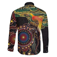 Papua New Guinea and Australia Together Family Matching Off Shoulder Maxi Dress and Hawaiian Shirt Bird of Paradise and Kangaroo Melanesian Aboriginal Motifs - Polynesian Pride