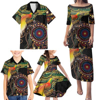 Papua New Guinea and Australia Together Family Matching Puletasi and Hawaiian Shirt Bird of Paradise and Kangaroo Melanesian Aboriginal Motifs - Polynesian Pride