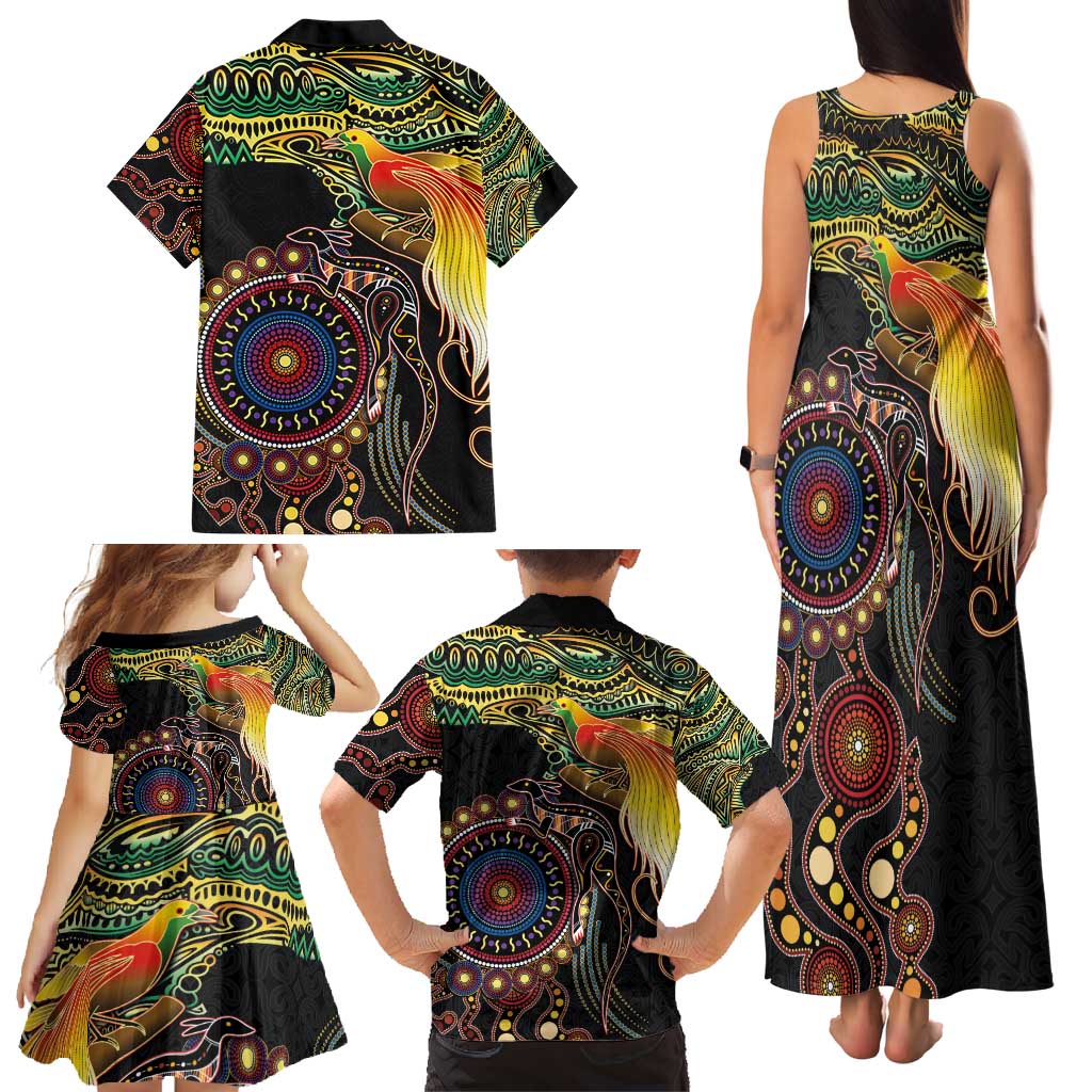 Papua New Guinea and Australia Together Family Matching Tank Maxi Dress and Hawaiian Shirt Bird of Paradise and Kangaroo Melanesian Aboriginal Motifs - Polynesian Pride