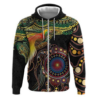Papua New Guinea and Australia Together Hoodie Bird of Paradise and Kangaroo Melanesian Aboriginal Motifs - Polynesian Pride