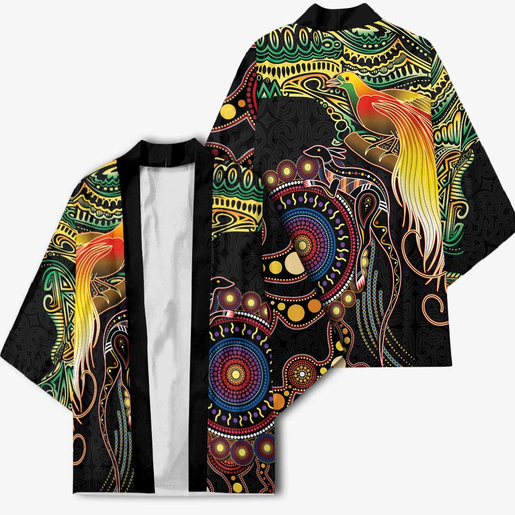 Papua New Guinea and Australia Together Kimono Bird of Paradise and Kangaroo Melanesian Aboriginal Motifs - Polynesian Pride