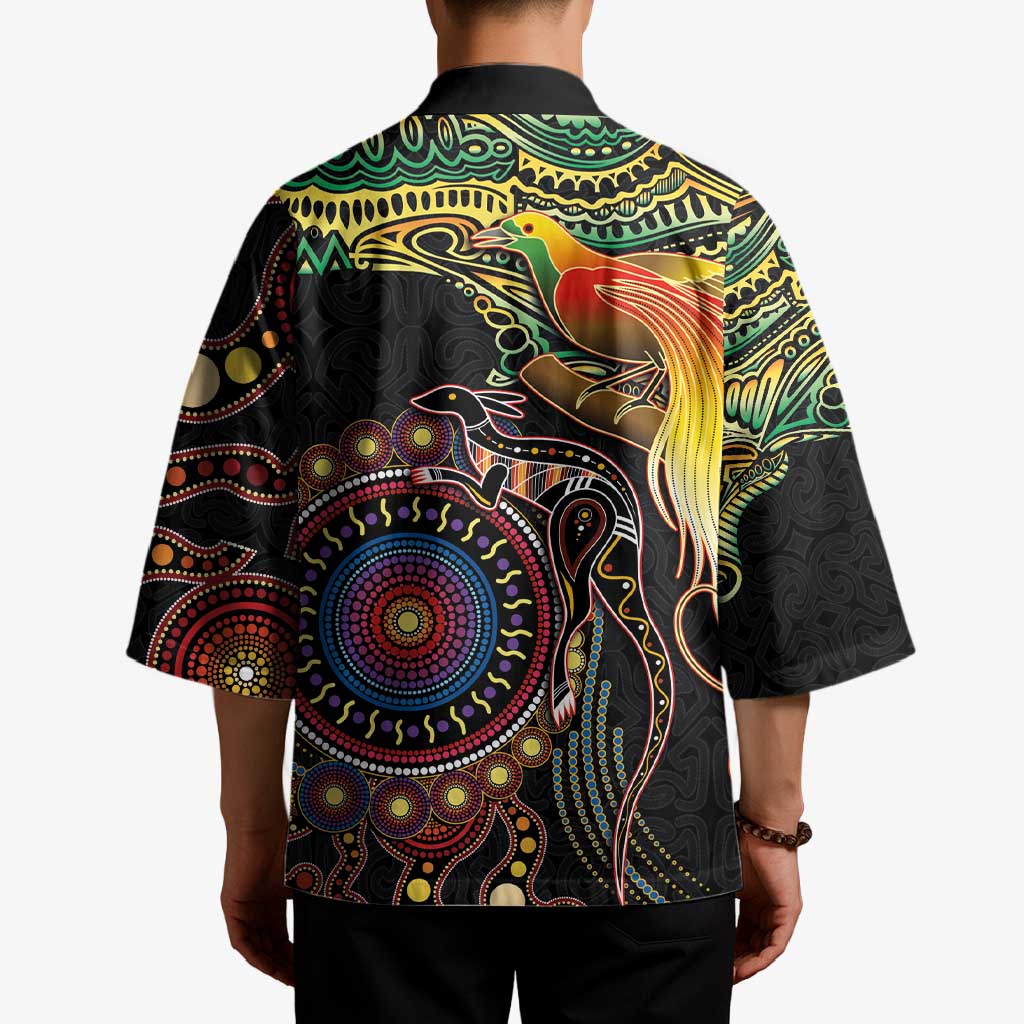 Papua New Guinea and Australia Together Kimono Bird of Paradise and Kangaroo Melanesian Aboriginal Motifs - Polynesian Pride
