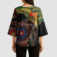 Papua New Guinea and Australia Together Kimono Sleeve Blouse Bird of Paradise and Kangaroo Melanesian Aboriginal Motifs - Polynesian Pride