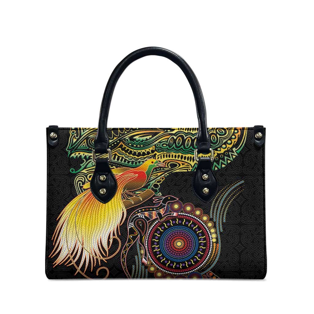 Papua New Guinea and Australia Together Leather Bag Bird of Paradise and Kangaroo Melanesian Aboriginal Motifs - Polynesian Pride