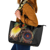 Papua New Guinea and Australia Together Leather Tote Bag Bird of Paradise and Kangaroo Melanesian Aboriginal Motifs - Polynesian Pride