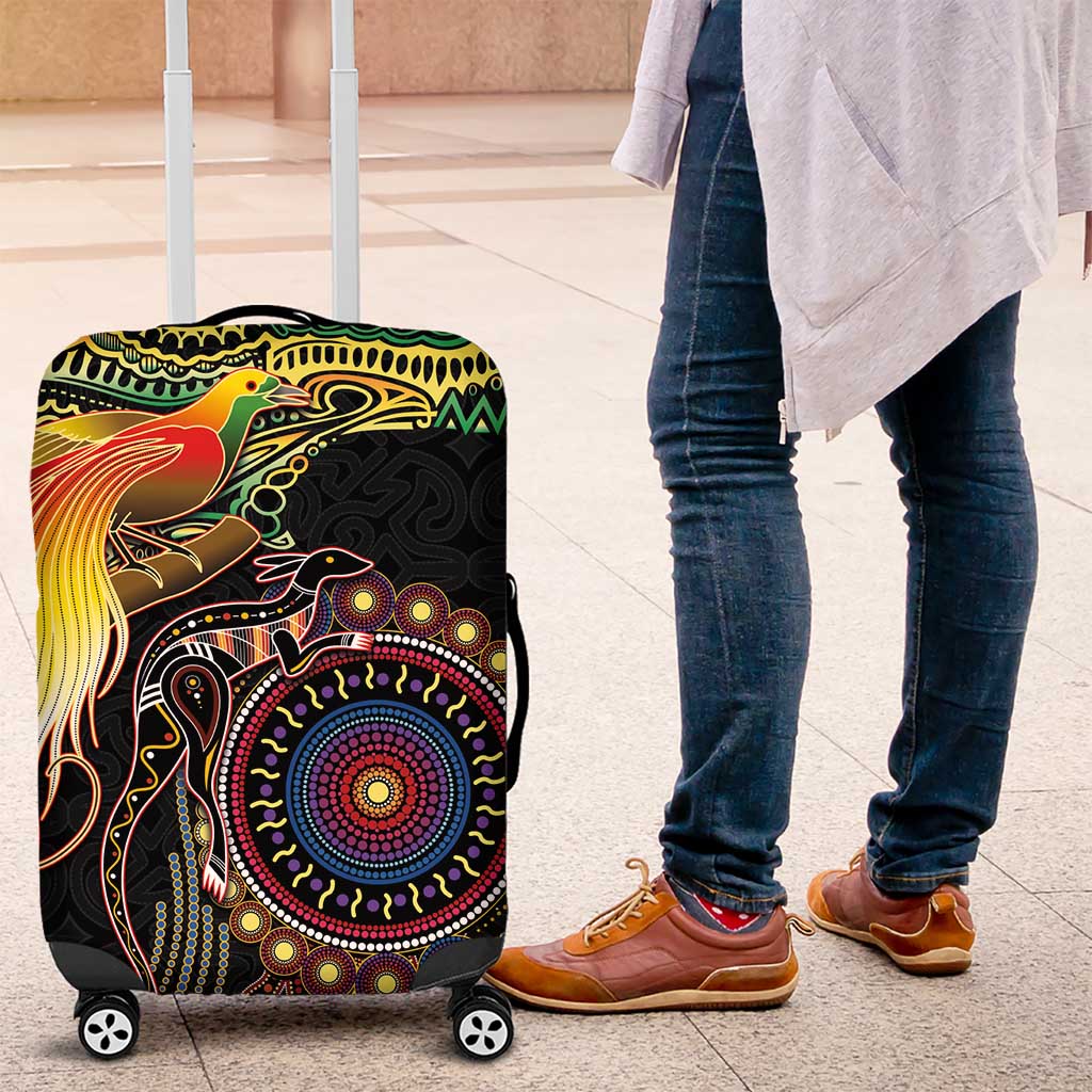Papua New Guinea and Australia Together Luggage Cover Bird of Paradise and Kangaroo Melanesian Aboriginal Motifs - Polynesian Pride