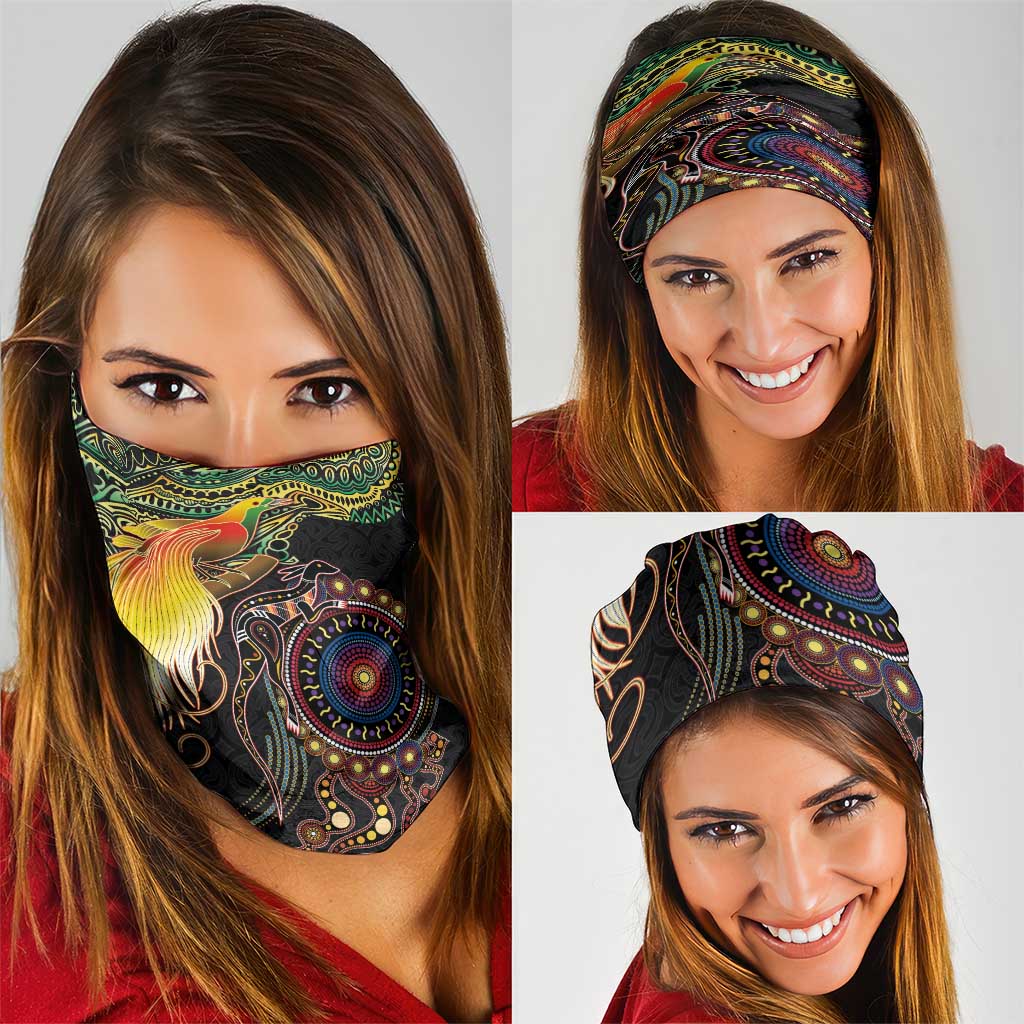 Papua New Guinea and Australia Together Neck Gaiter Bird of Paradise and Kangaroo Melanesian Aboriginal Motifs - Polynesian Pride