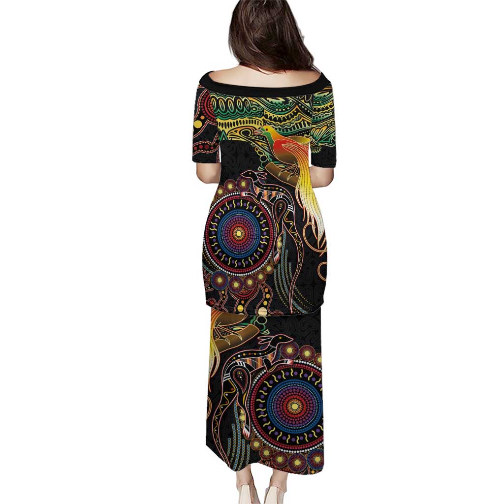 Papua New Guinea and Australia Together Puletasi Bird of Paradise and Kangaroo Melanesian Aboriginal Motifs - Polynesian Pride