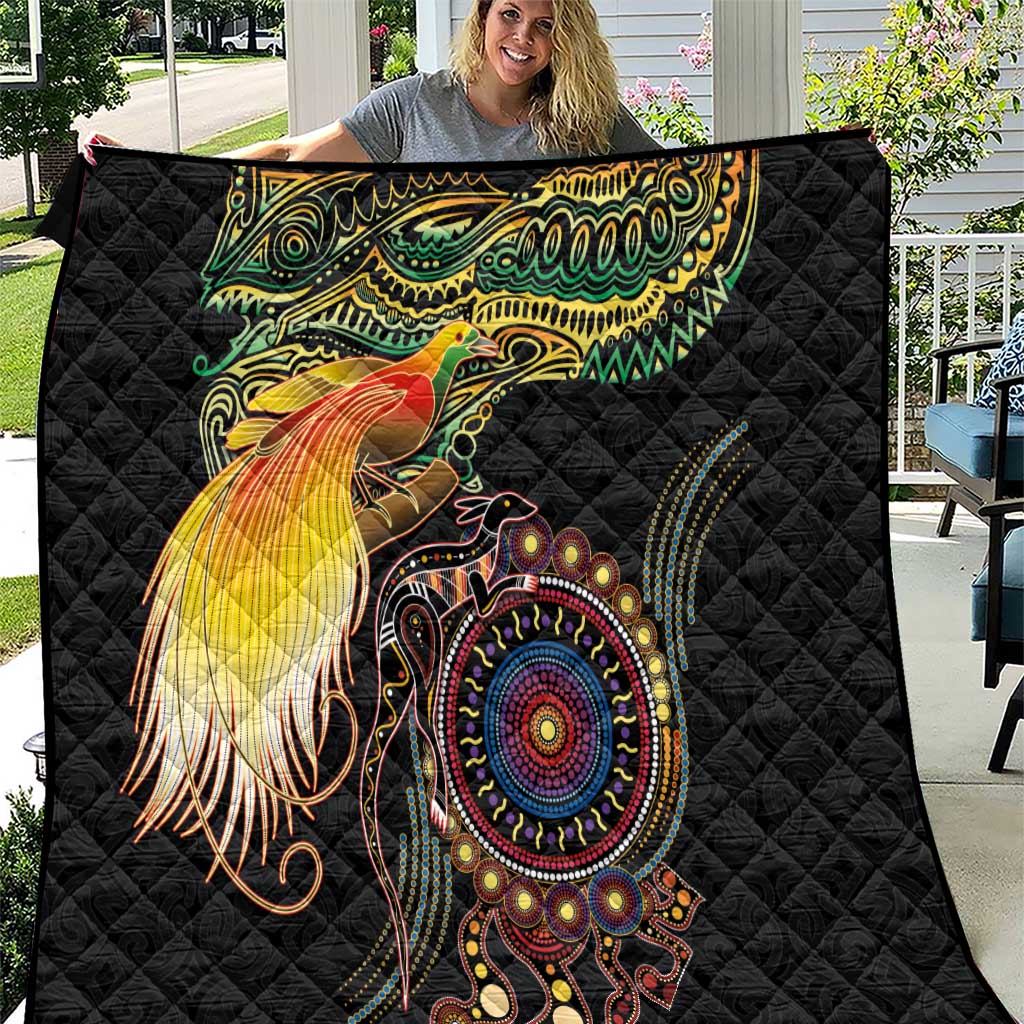 Papua New Guinea and Australia Together Quilt Bird of Paradise and Kangaroo Melanesian Aboriginal Motifs - Polynesian Pride