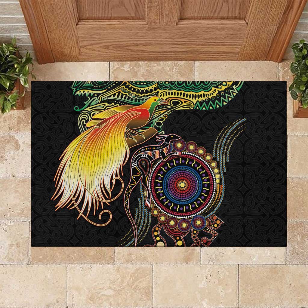 Papua New Guinea and Australia Together Rubber Doormat Bird of Paradise and Kangaroo Melanesian Aboriginal Motifs - Polynesian Pride