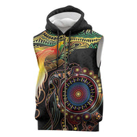 Papua New Guinea and Australia Together Sleeveless Zip Hoodie Bird of Paradise and Kangaroo Melanesian Aboriginal Motifs - Polynesian Pride