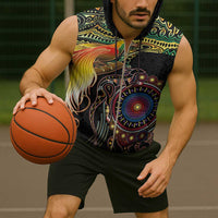 Papua New Guinea and Australia Together Sleeveless Zip Hoodie Bird of Paradise and Kangaroo Melanesian Aboriginal Motifs - Polynesian Pride