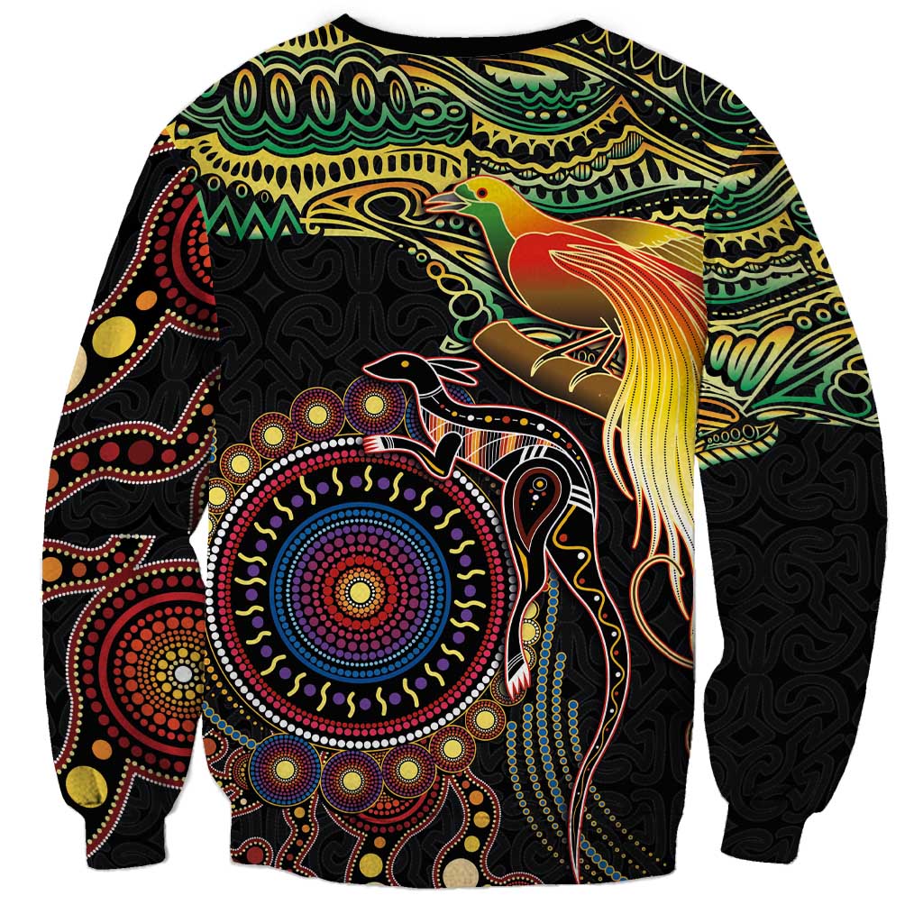 Papua New Guinea and Australia Together Sweatshirt Bird of Paradise and Kangaroo Melanesian Aboriginal Motifs - Polynesian Pride