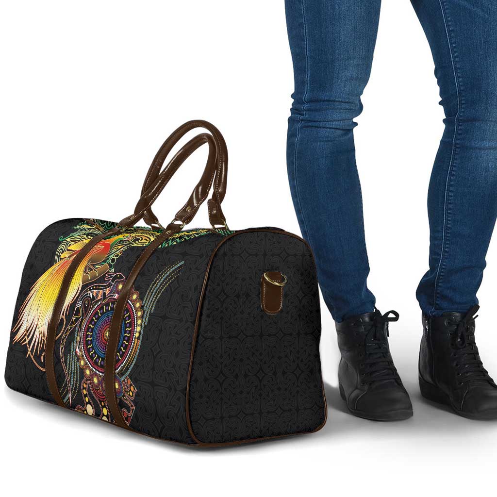 Papua New Guinea and Australia Together Travel Bag Bird of Paradise and Kangaroo Melanesian Aboriginal Motifs - Polynesian Pride