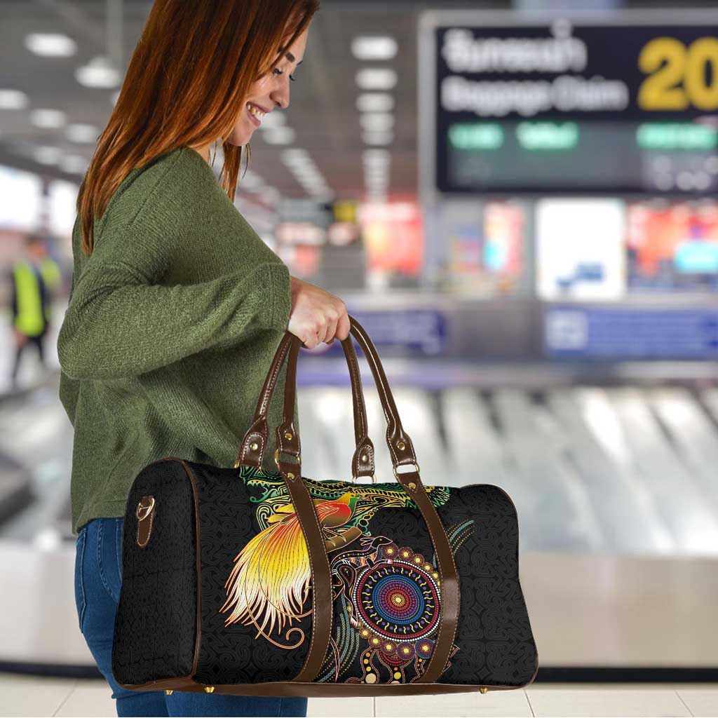 Papua New Guinea and Australia Together Travel Bag Bird of Paradise and Kangaroo Melanesian Aboriginal Motifs - Polynesian Pride