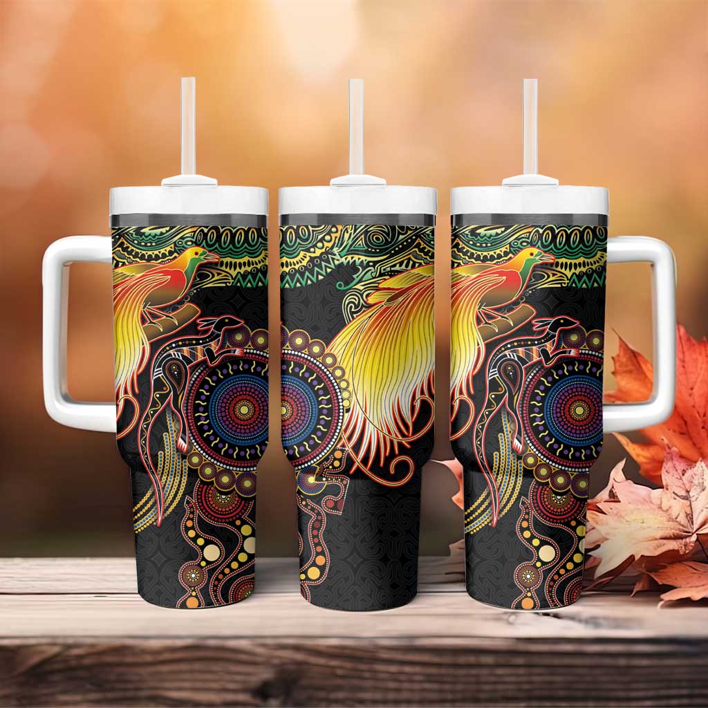 Papua New Guinea and Australia Together Tumbler With Handle Bird of Paradise and Kangaroo Melanesian Aboriginal Motifs - Polynesian Pride
