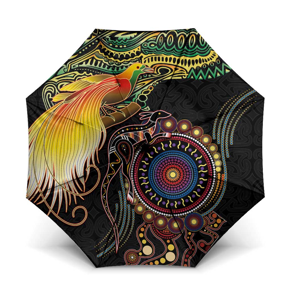 Papua New Guinea and Australia Together Umbrella Bird of Paradise and Kangaroo Melanesian Aboriginal Motifs - Polynesian Pride