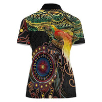 Papua New Guinea and Australia Together Women Polo Shirt Bird of Paradise and Kangaroo Melanesian Aboriginal Motifs - Polynesian Pride