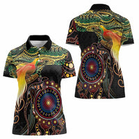 Papua New Guinea and Australia Together Women Polo Shirt Bird of Paradise and Kangaroo Melanesian Aboriginal Motifs - Polynesian Pride