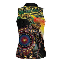 Papua New Guinea and Australia Together Women Sleeveless Polo Shirt Bird of Paradise and Kangaroo Melanesian Aboriginal Motifs - Polynesian Pride
