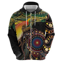 Papua New Guinea and Australia Together Zip Hoodie Bird of Paradise and Kangaroo Melanesian Aboriginal Motifs - Polynesian Pride