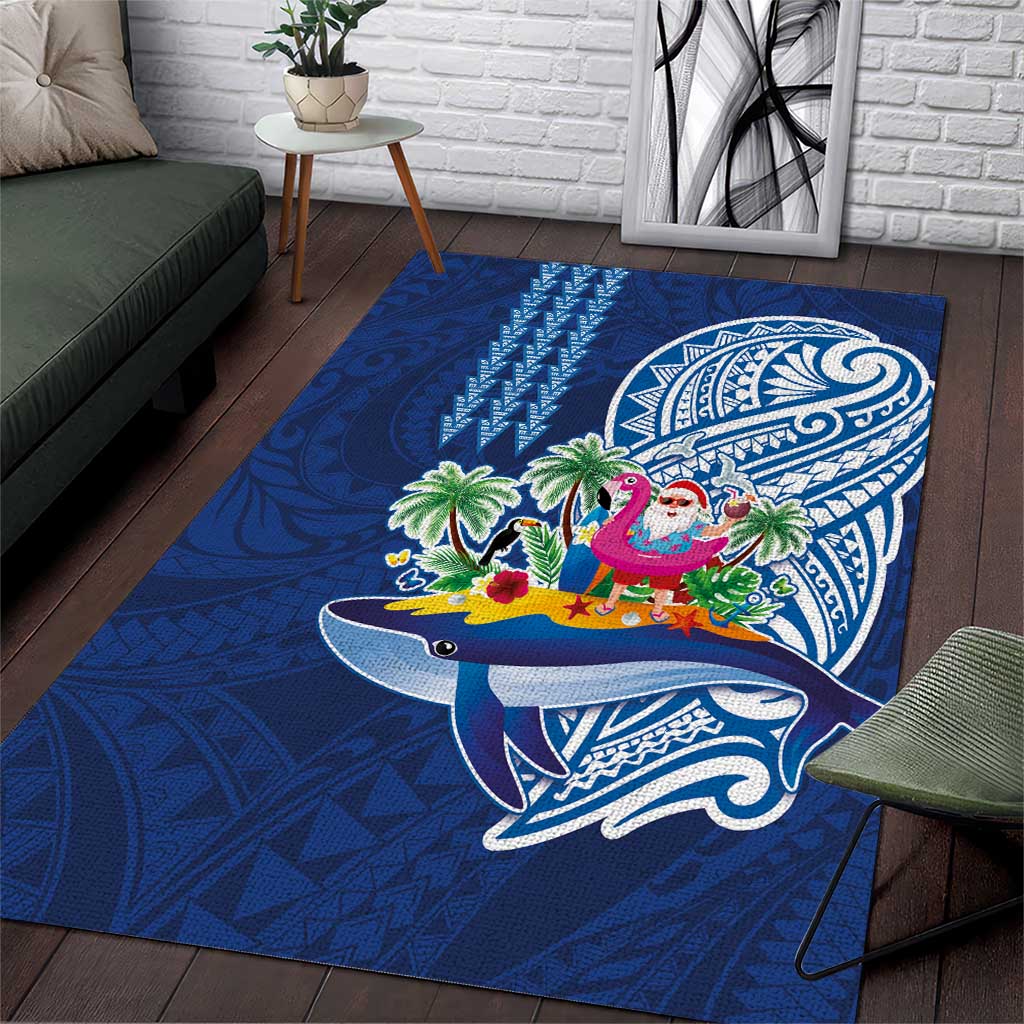 Hawaiian Mele Kalikimaka Area Rug Funny Santa on Whale Island with Kakau Tattoos - Polynesian Pride