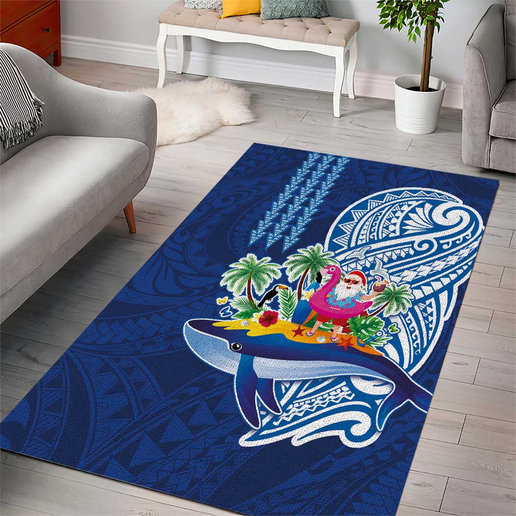 Hawaiian Mele Kalikimaka Area Rug Funny Santa on Whale Island with Kakau Tattoos - Polynesian Pride
