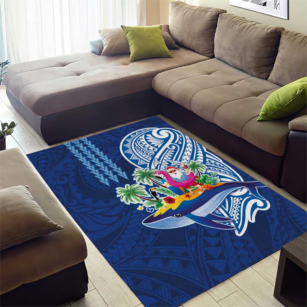 Hawaiian Mele Kalikimaka Area Rug Funny Santa on Whale Island with Kakau Tattoos - Polynesian Pride