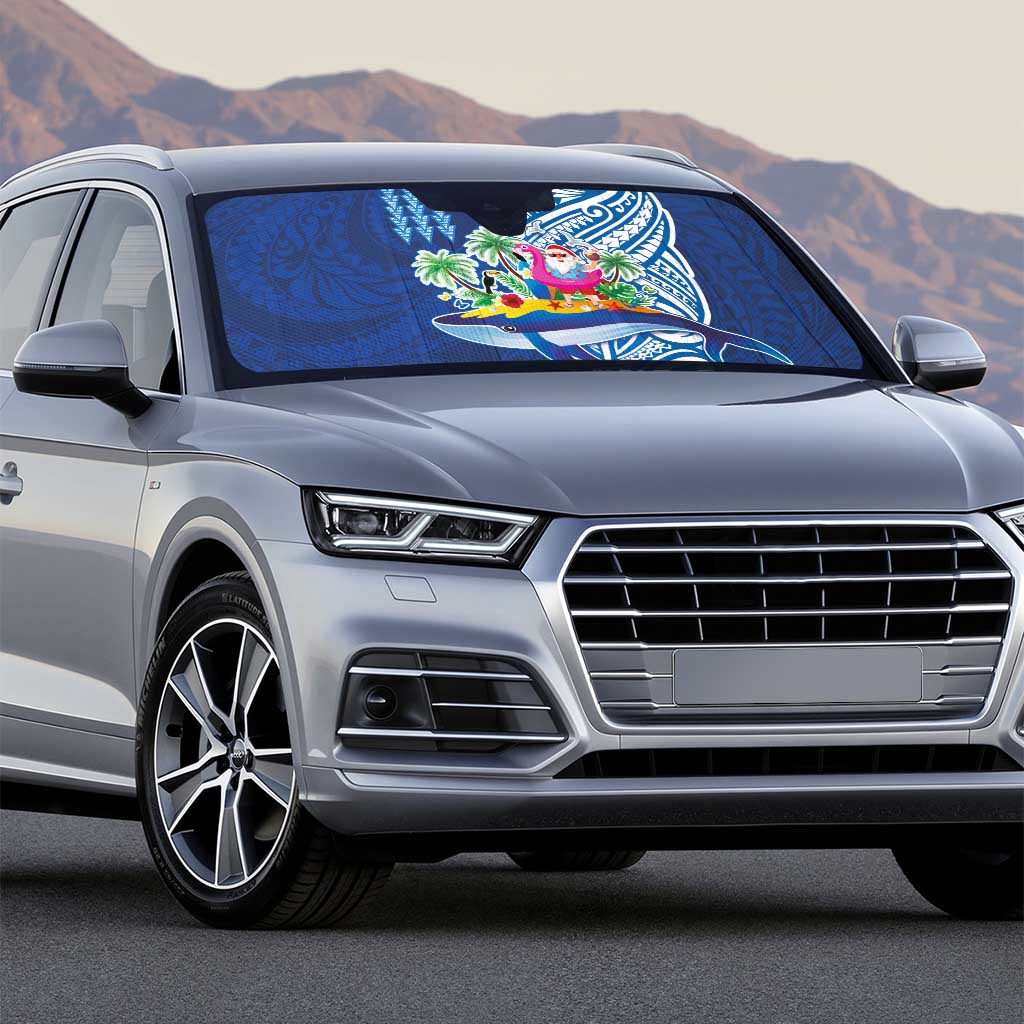 Hawaiian Mele Kalikimaka Auto Sun Shade Funny Santa on Whale Island with Kakau Tattoos - Polynesian Pride