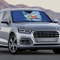 Hawaiian Mele Kalikimaka Auto Sun Shade Funny Santa on Whale Island with Kakau Tattoos - Polynesian Pride