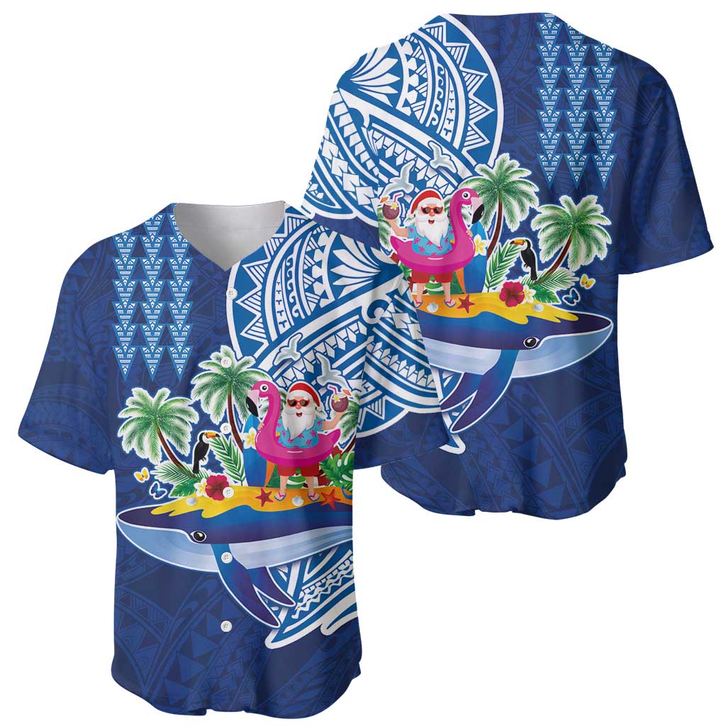 Hawaiian Mele Kalikimaka Baseball Jersey Funny Santa on Whale Island with Kakau Tattoos - Polynesian Pride