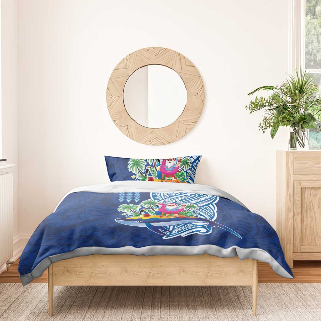 Hawaiian Mele Kalikimaka Bedding Set Funny Santa on Whale Island with Kakau Tattoos - Polynesian Pride