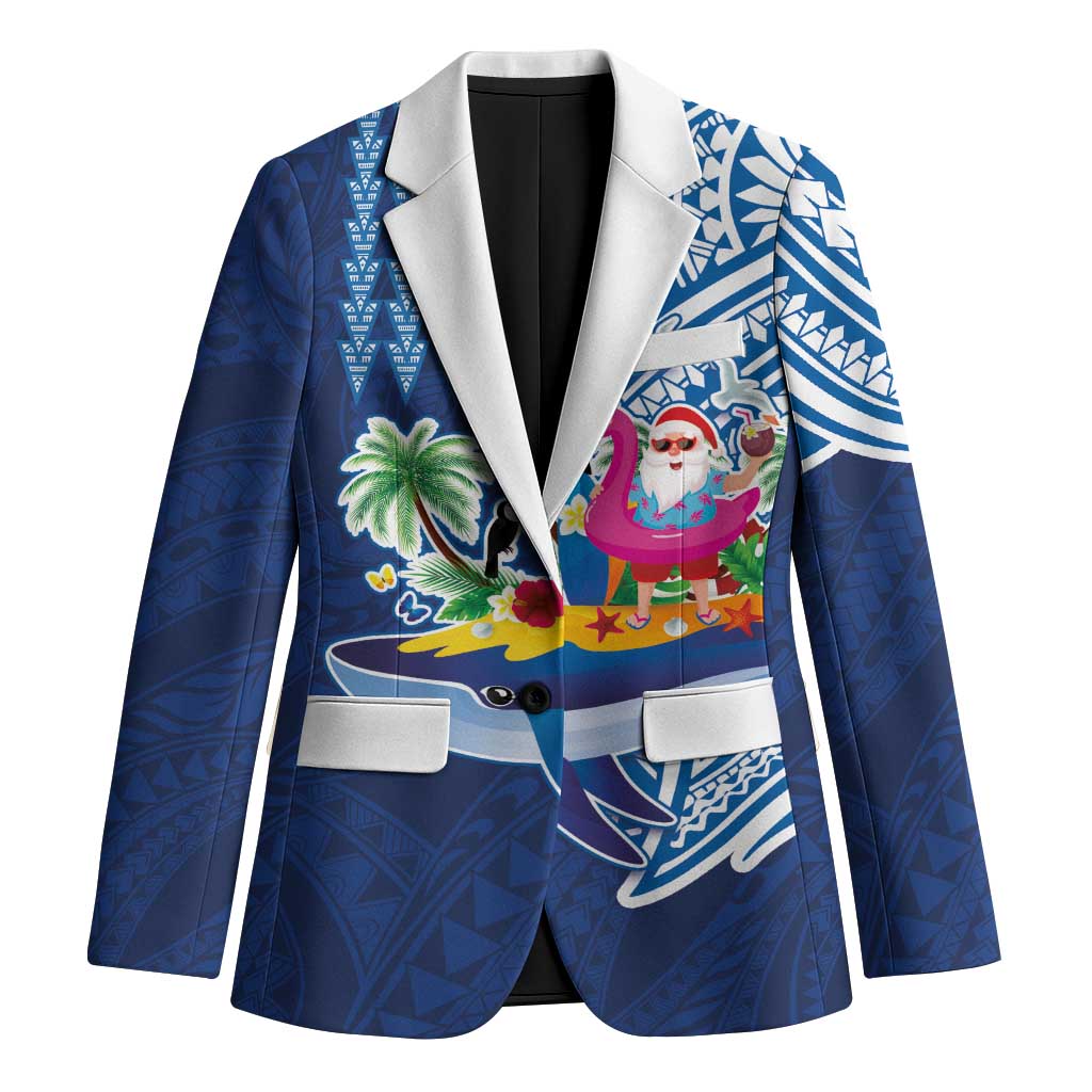 Hawaiian Mele Kalikimaka Blazer Funny Santa on Whale Island with Kakau Tattoos - Polynesian Pride