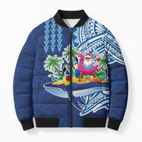 Hawaiian Mele Kalikimaka Bomber Puffer Jacket Funny Santa on Whale Island with Kakau Tattoos - Polynesian Pride