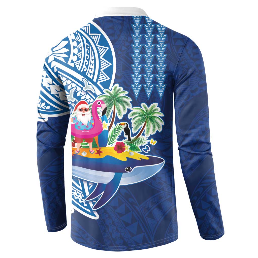 Hawaiian Mele Kalikimaka Button Sweatshirt Funny Santa on Whale Island with Kakau Tattoos - Polynesian Pride