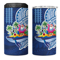 Hawaiian Mele Kalikimaka 4 in 1 Can Cooler Tumbler Funny Santa on Whale Island with Kakau Tattoos - Polynesian Pride