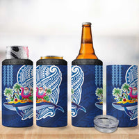 Hawaiian Mele Kalikimaka 4 in 1 Can Cooler Tumbler Funny Santa on Whale Island with Kakau Tattoos - Polynesian Pride