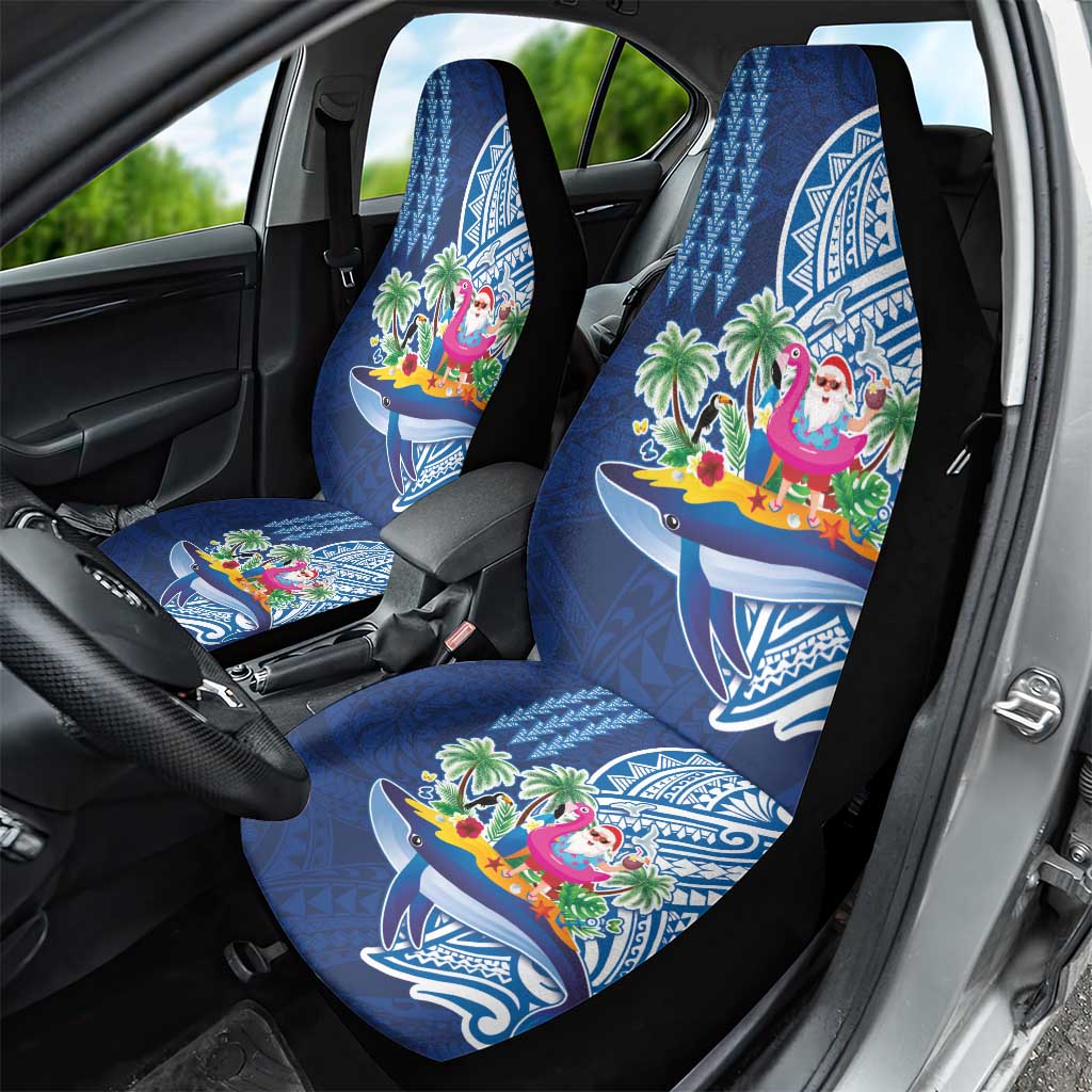 Hawaiian Mele Kalikimaka Car Seat Cover Funny Santa on Whale Island with Kakau Tattoos - Polynesian Pride
