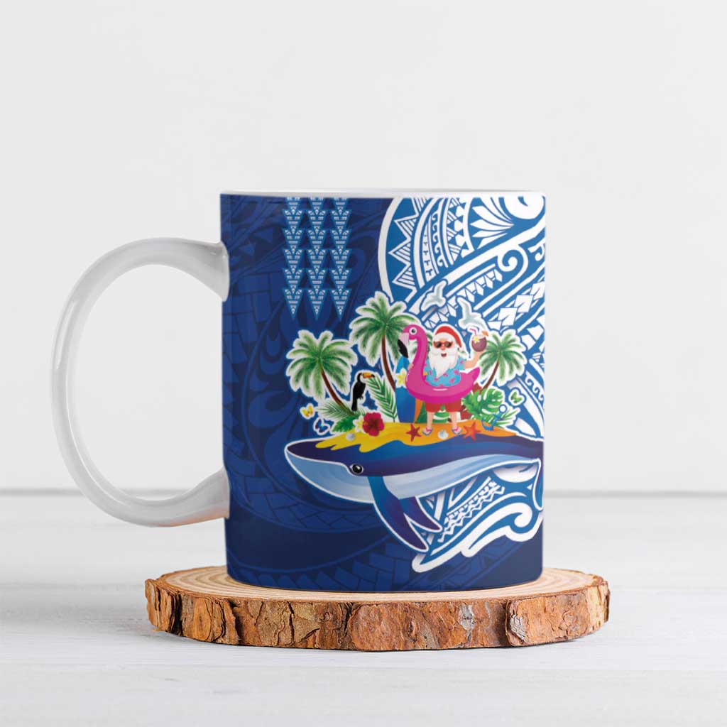 Hawaiian Mele Kalikimaka Ceramic Mug Funny Santa on Whale Island with Kakau Tattoos - Polynesian Pride