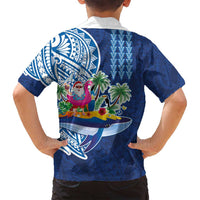 Hawaiian Mele Kalikimaka Family Matching Long Sleeve Bodycon Dress and Hawaiian Shirt Funny Santa on Whale Island with Kakau Tattoos - Polynesian Pride