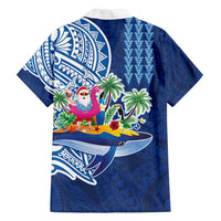Hawaiian Mele Kalikimaka Family Matching Long Sleeve Bodycon Dress and Hawaiian Shirt Funny Santa on Whale Island with Kakau Tattoos - Polynesian Pride