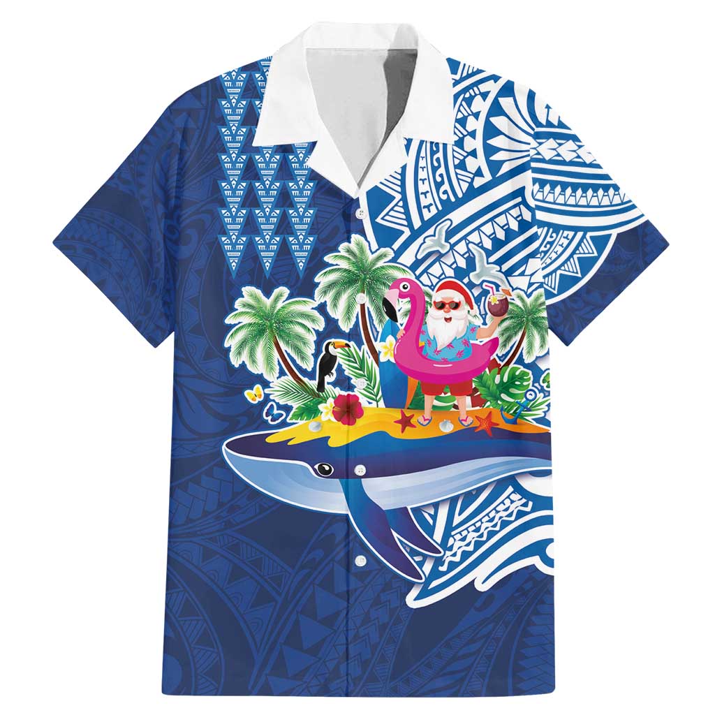 Hawaiian Mele Kalikimaka Family Matching Mermaid Dress and Hawaiian Shirt Funny Santa on Whale Island with Kakau Tattoos - Polynesian Pride