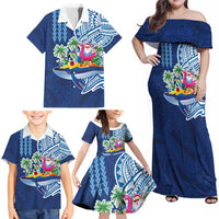 Hawaiian Mele Kalikimaka Family Matching Off Shoulder Maxi Dress and Hawaiian Shirt Funny Santa on Whale Island with Kakau Tattoos - Polynesian Pride