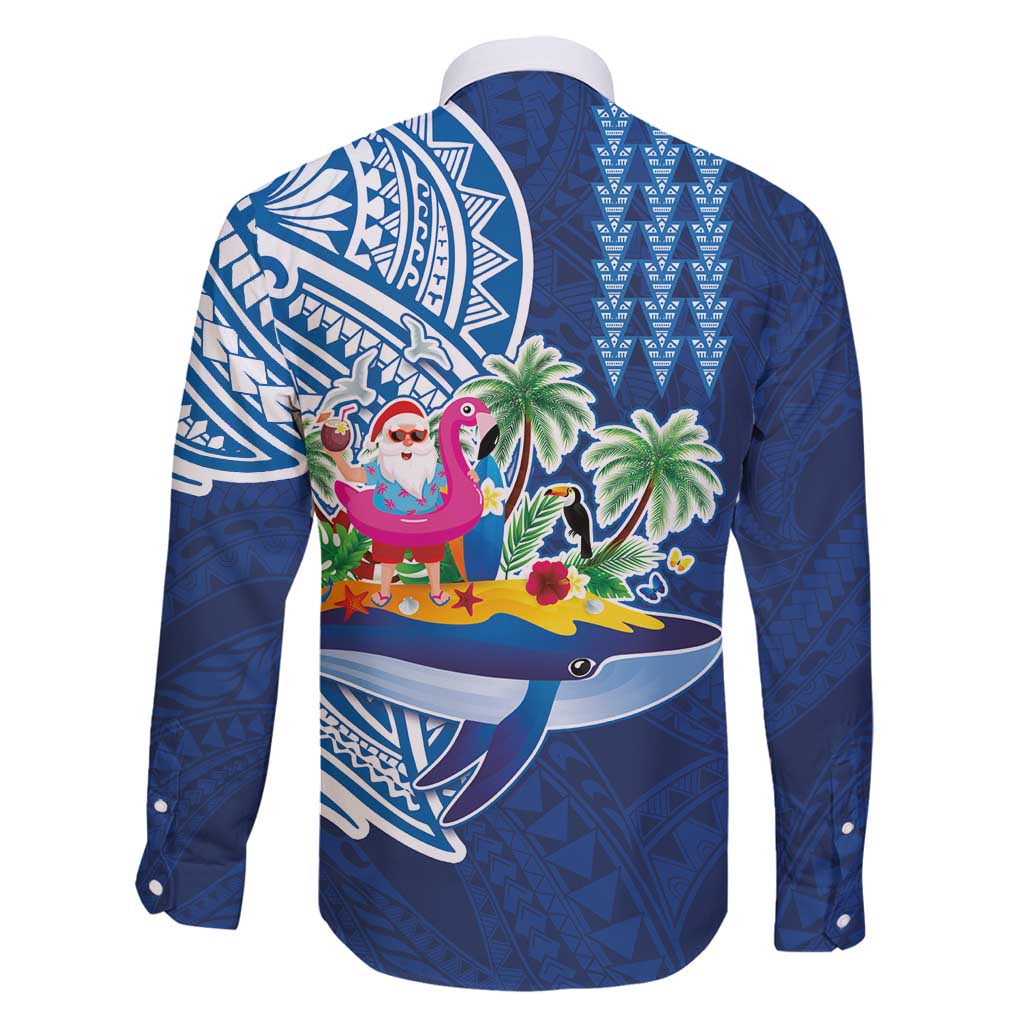 Hawaiian Mele Kalikimaka Family Matching Off Shoulder Short Dress and Hawaiian Shirt Funny Santa on Whale Island with Kakau Tattoos - Polynesian Pride