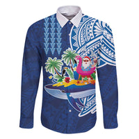 Hawaiian Mele Kalikimaka Family Matching Short Sleeve Bodycon Dress and Hawaiian Shirt Funny Santa on Whale Island with Kakau Tattoos - Polynesian Pride