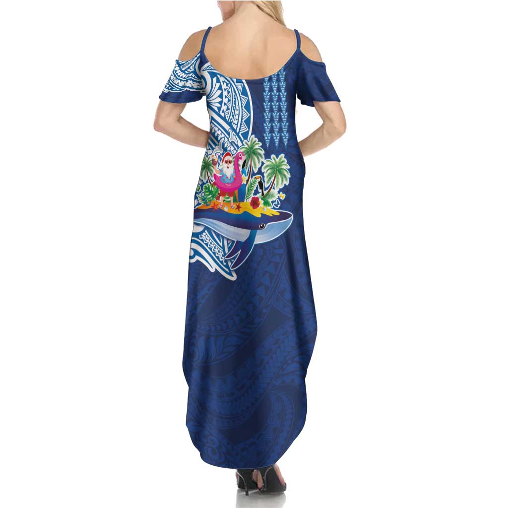 Hawaiian Mele Kalikimaka Family Matching Summer Maxi Dress and Hawaiian Shirt Funny Santa on Whale Island with Kakau Tattoos - Polynesian Pride