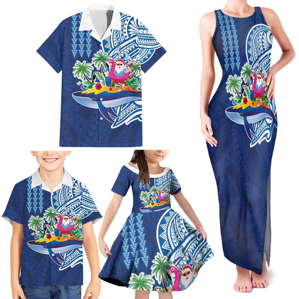 Hawaiian Mele Kalikimaka Family Matching Tank Maxi Dress and Hawaiian Shirt Funny Santa on Whale Island with Kakau Tattoos - Polynesian Pride