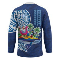 Hawaiian Mele Kalikimaka Hockey Jersey Funny Santa on Whale Island with Kakau Tattoos - Polynesian Pride